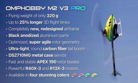 OMPHOBBY 3D Helicopter M2 V3 PRO kleur via opmerking